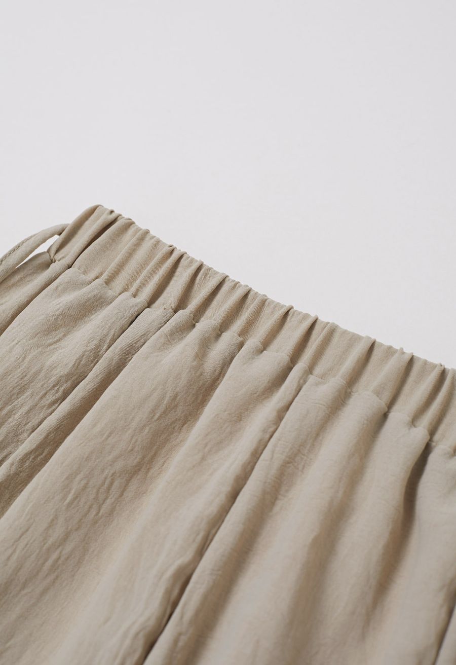 Tie-Waist Panel Asymmetric Midi Skirt in Taupe