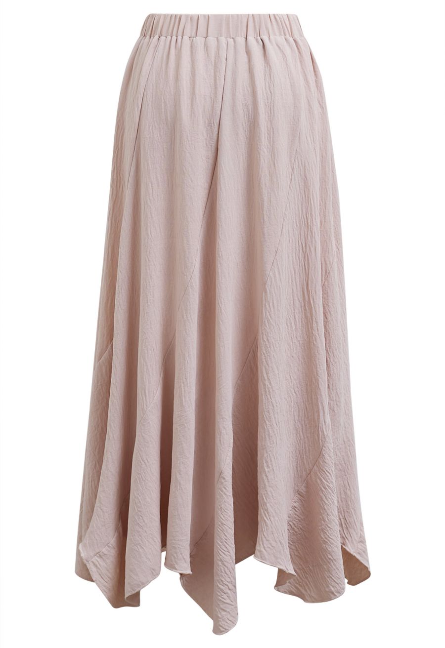 Tie-Waist Panel Asymmetric Midi Skirt in Dusty Pink