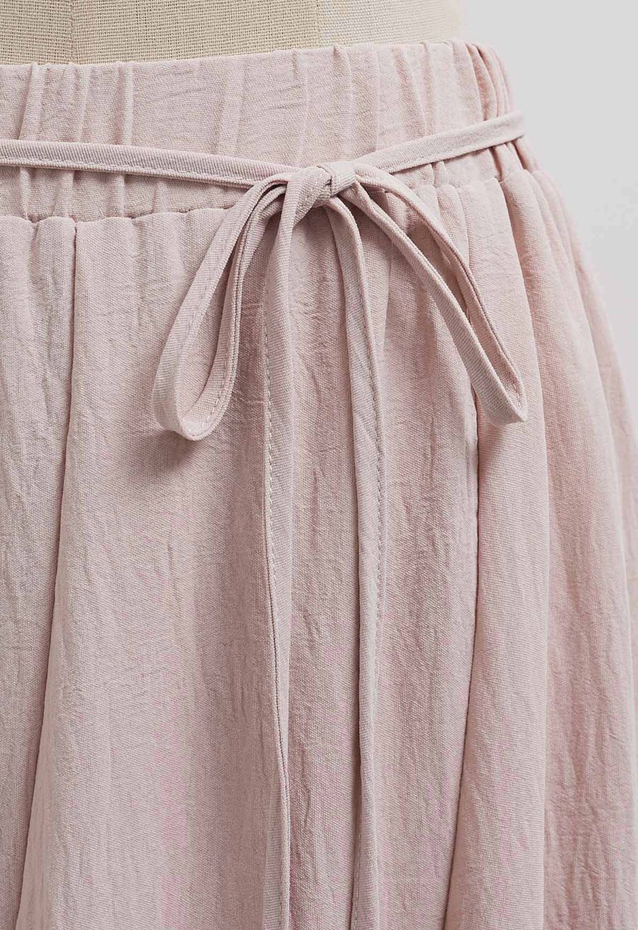 Tie-Waist Panel Asymmetric Midi Skirt in Dusty Pink