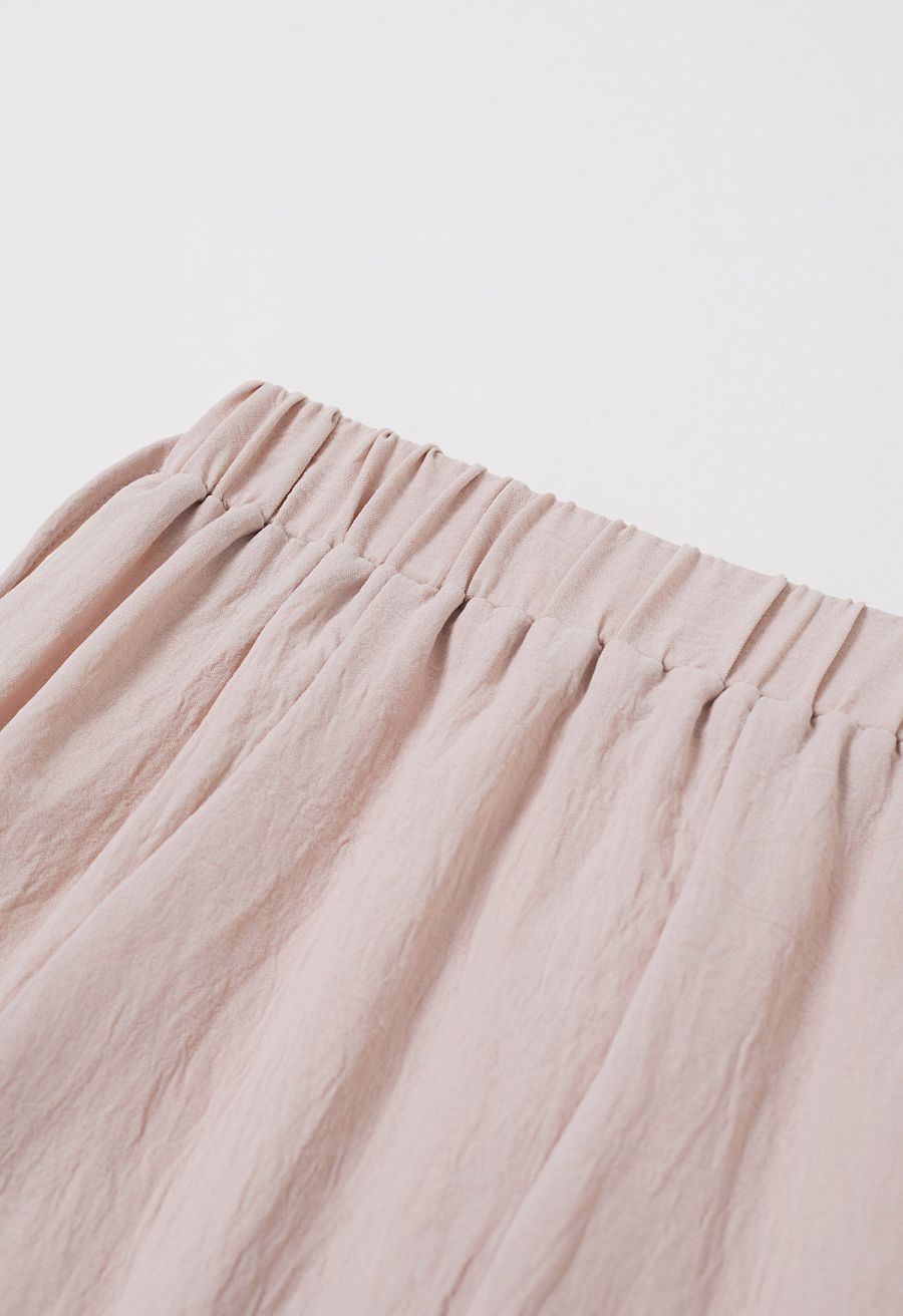 Tie-Waist Panel Asymmetric Midi Skirt in Dusty Pink