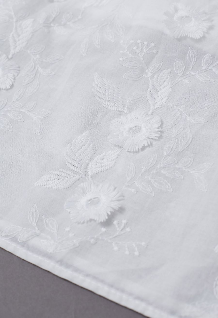 Tasseled Florets Embroidered Midi Skirt in White