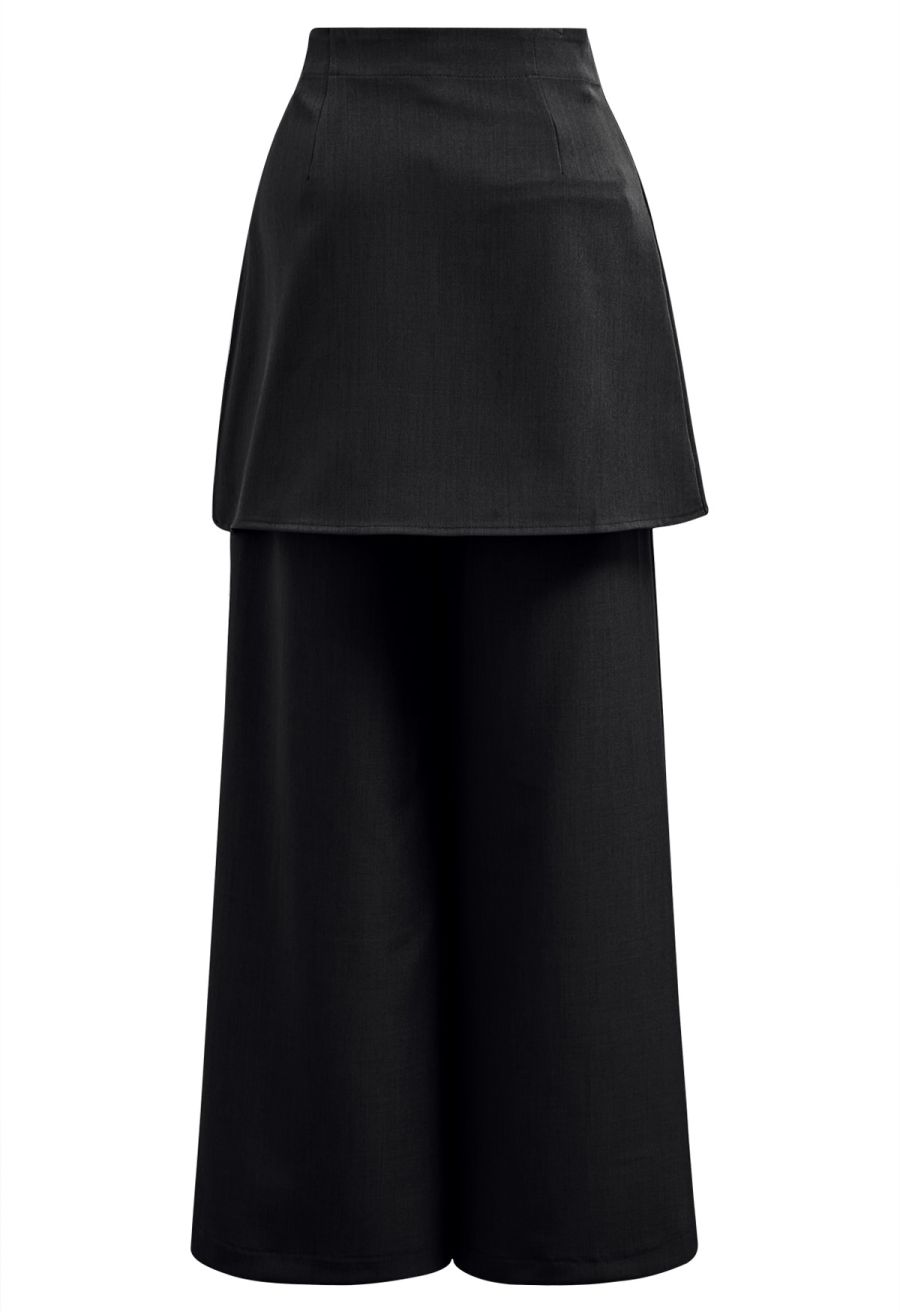 Removable Sarong Pleat Wide-Leg Pants in Black