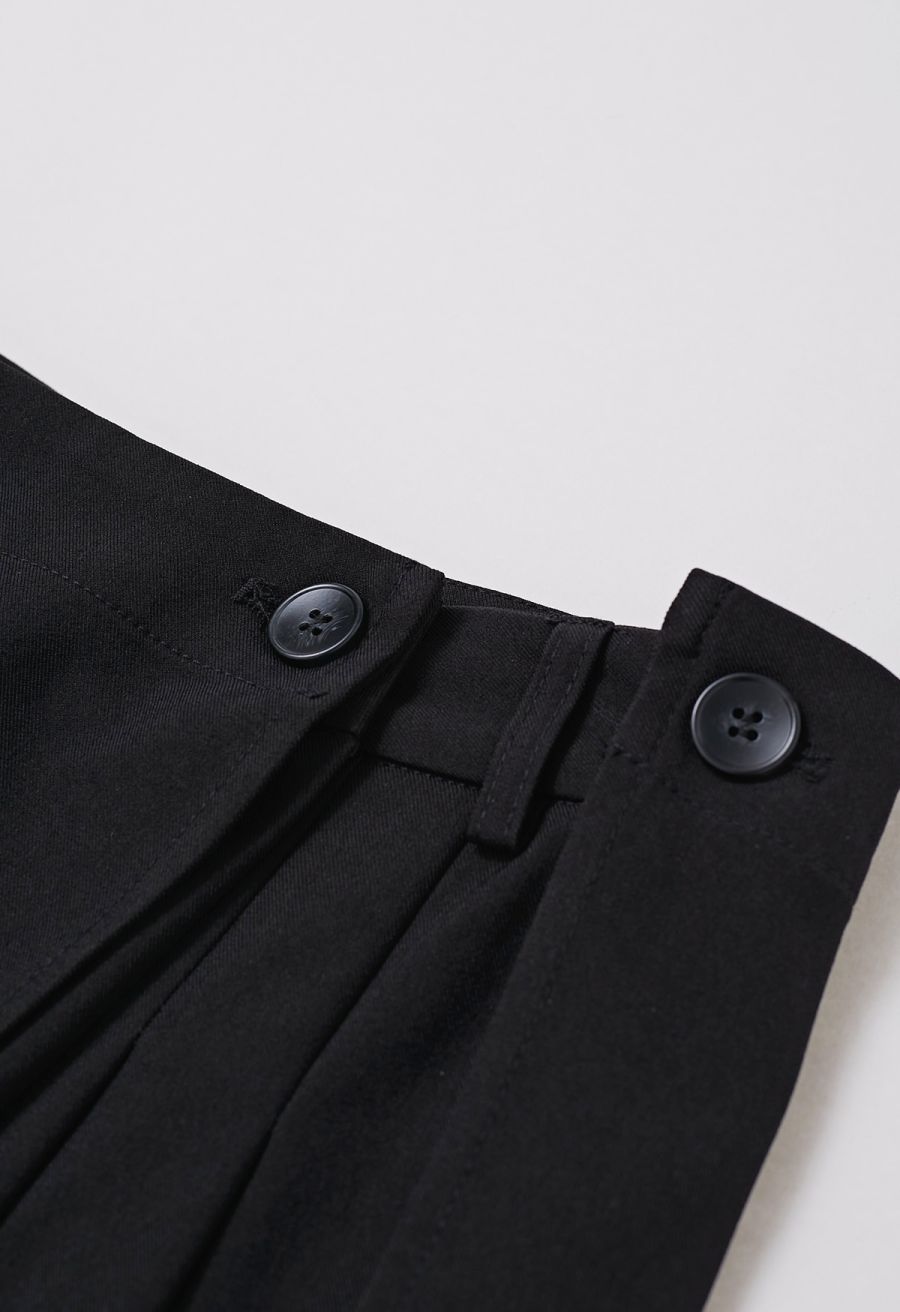 Removable Sarong Pleat Wide-Leg Pants in Black