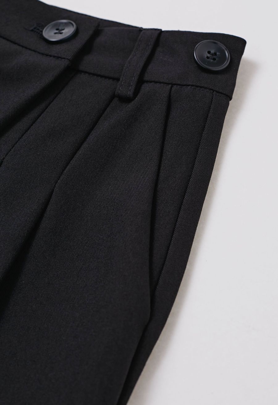 Removable Sarong Pleat Wide-Leg Pants in Black
