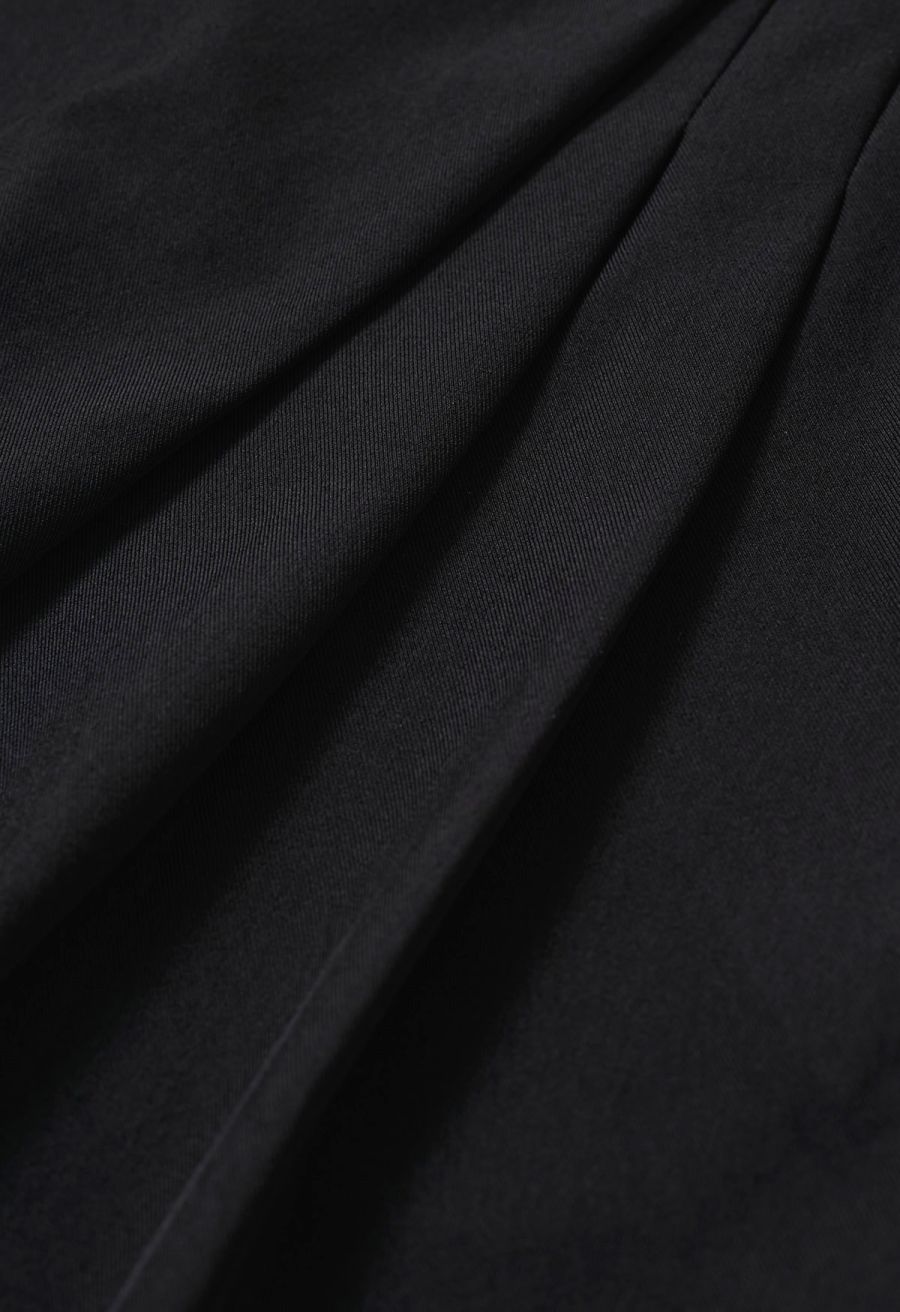 Removable Sarong Pleat Wide-Leg Pants in Black