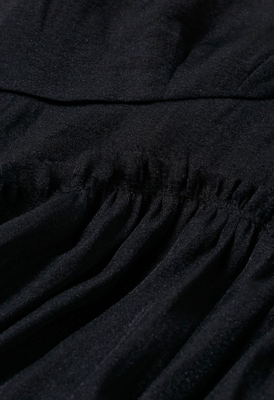 Open Back Ruffle Halter Neck Maxi Dress in Black