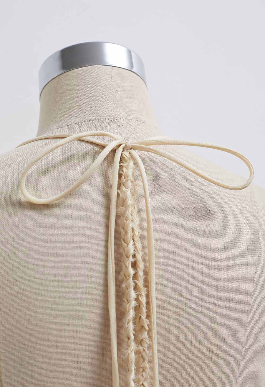 Open Back Ruffle Halter Neck Maxi Dress in Apricot