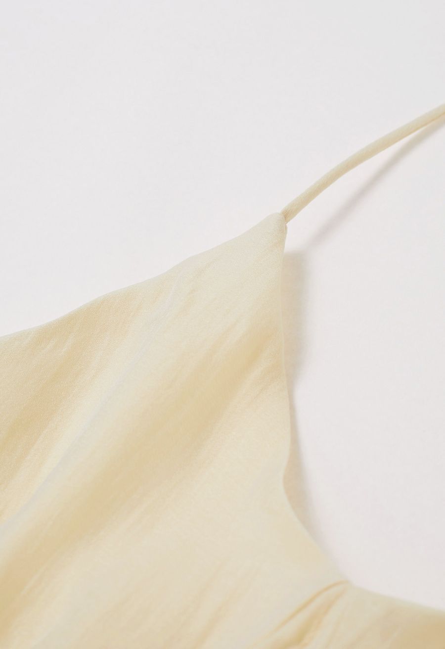 Open Back Ruffle Halter Neck Maxi Dress in Apricot