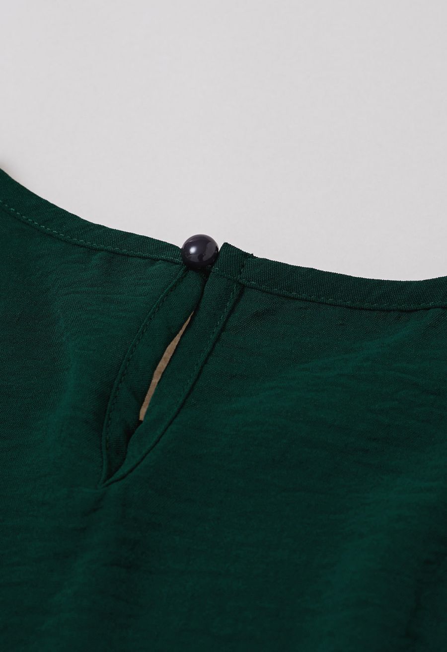 Crochet Sleeveless Top and Drawstring Pants Set in Dark Green