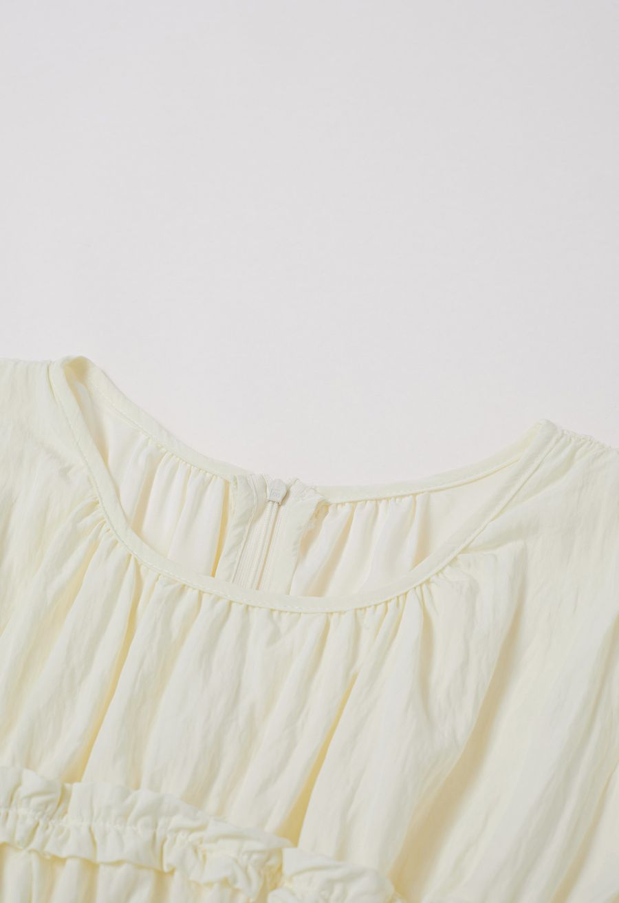 Ruffle Accent Short Sleeve Shirred Maxi Dress in Light Yellow