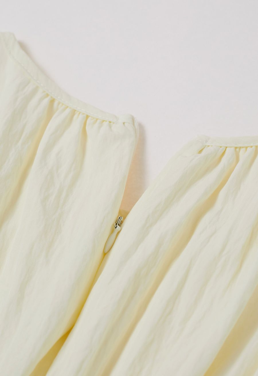 Ruffle Accent Short Sleeve Shirred Maxi Dress in Light Yellow