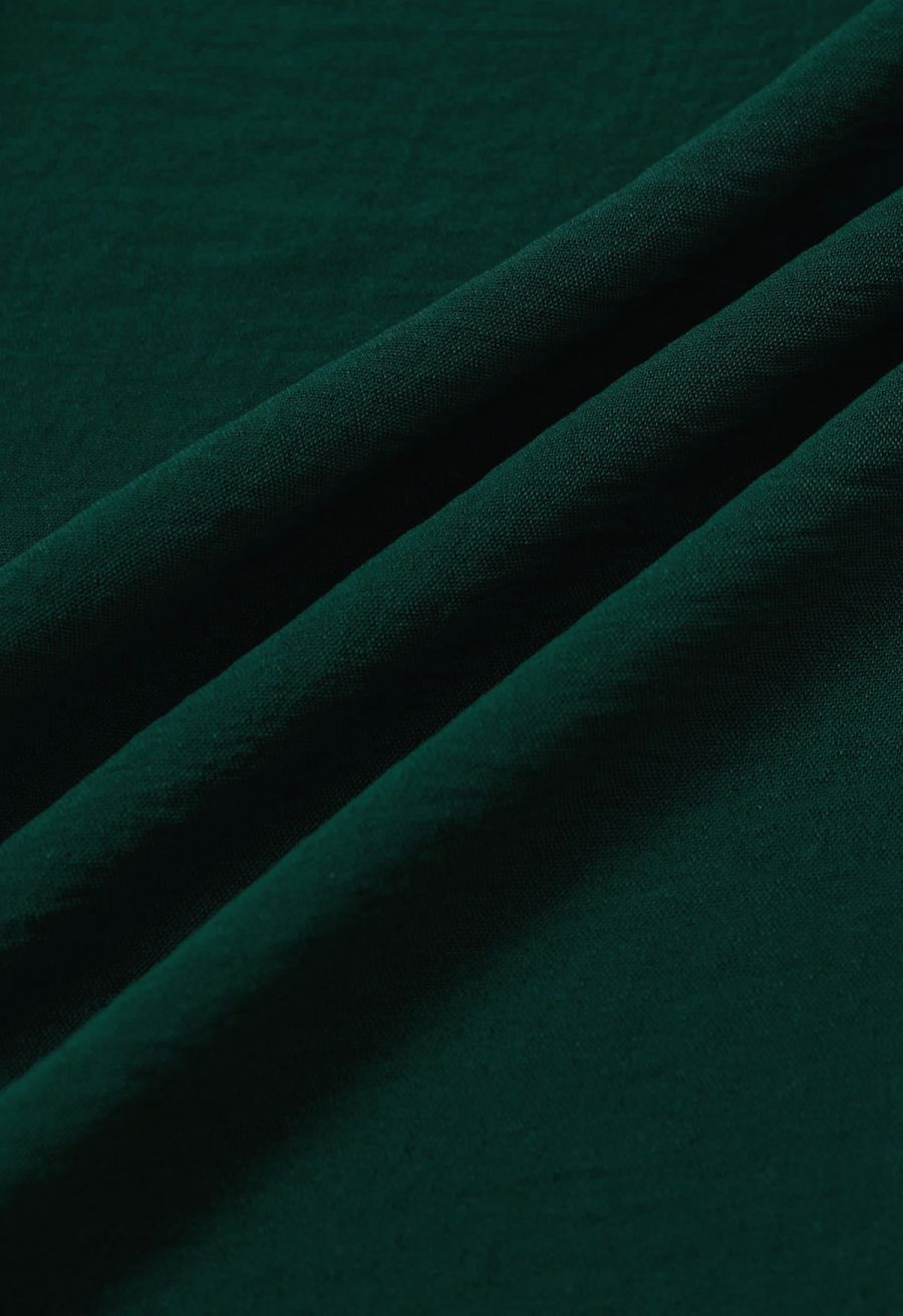 Crochet Sleeveless Top and Drawstring Pants Set in Dark Green