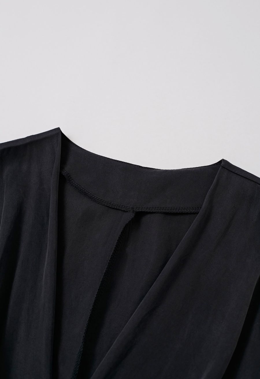 Vintage Elegance Wrap Front Sleeveless Maxi Dress in Black