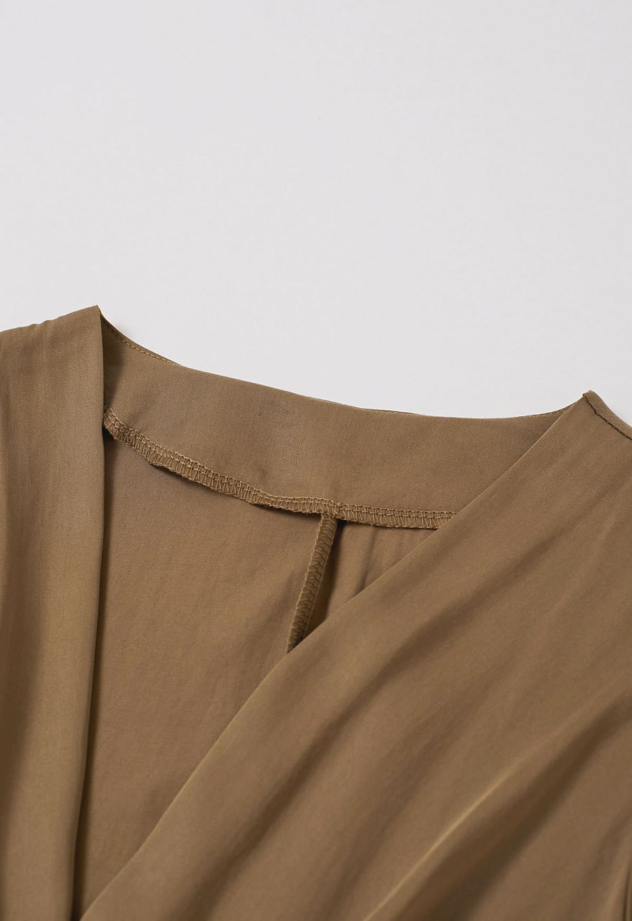 Vintage Elegance Wrap Front Sleeveless Maxi Dress in Brown