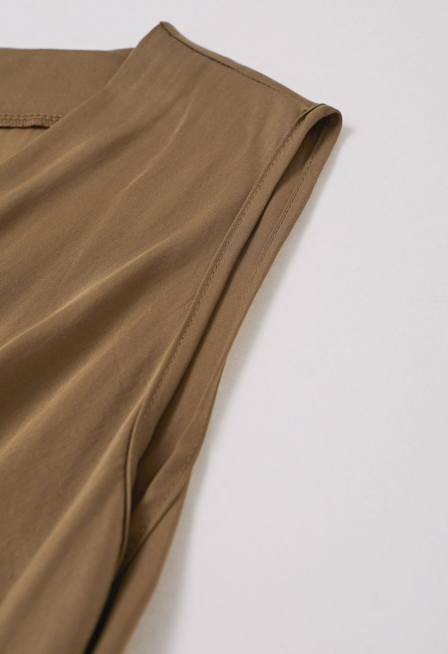 Vintage Elegance Wrap Front Sleeveless Maxi Dress in Brown
