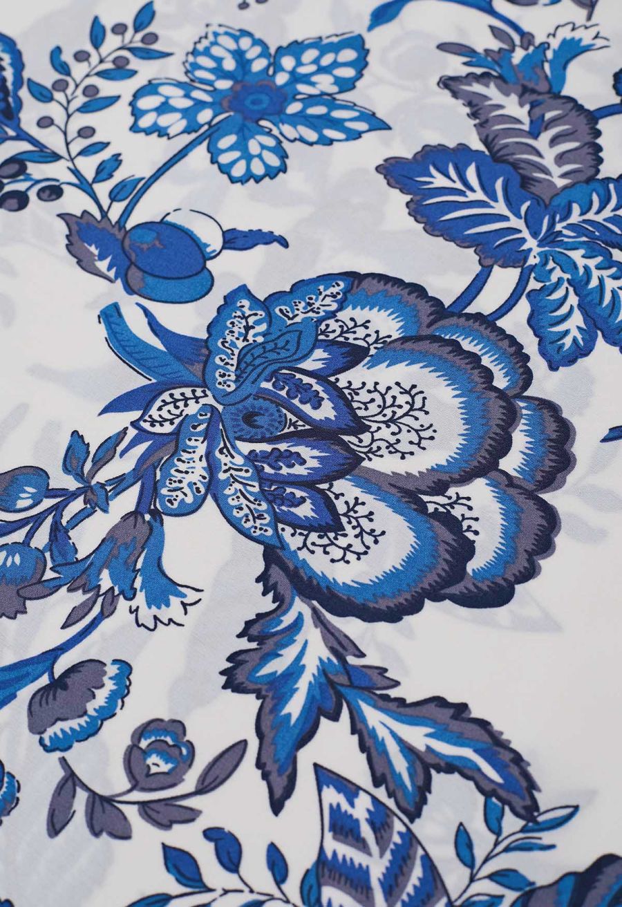 Blue Blossom Notch Neckline Frilling Dress