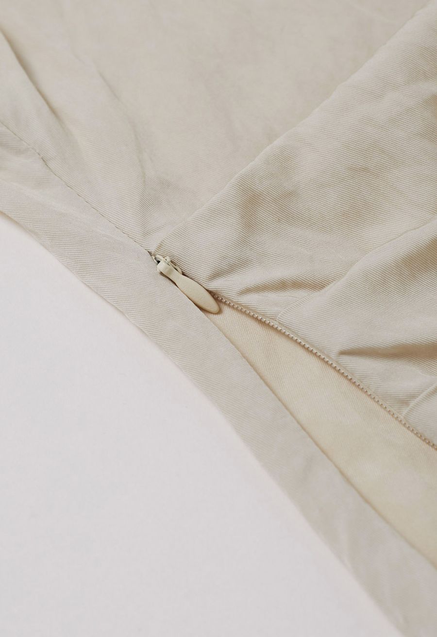 Asymmetric Shoulder Ruched Top and Wide-Leg Pants Set in Cream