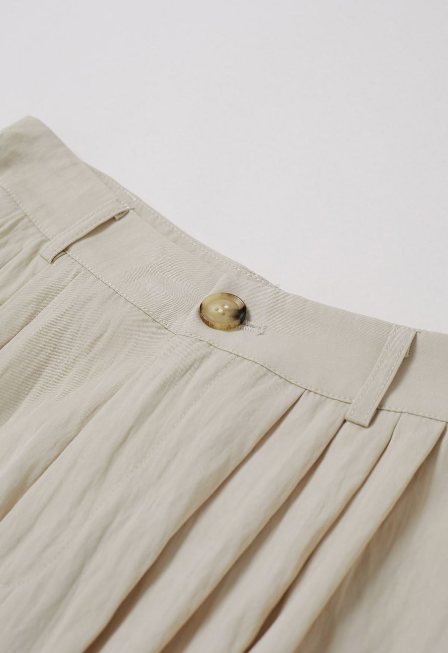 Asymmetric Shoulder Ruched Top and Wide-Leg Pants Set in Cream