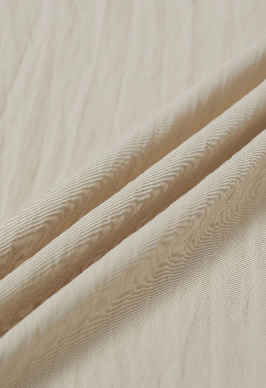 Asymmetric Shoulder Ruched Top and Wide-Leg Pants Set in Cream