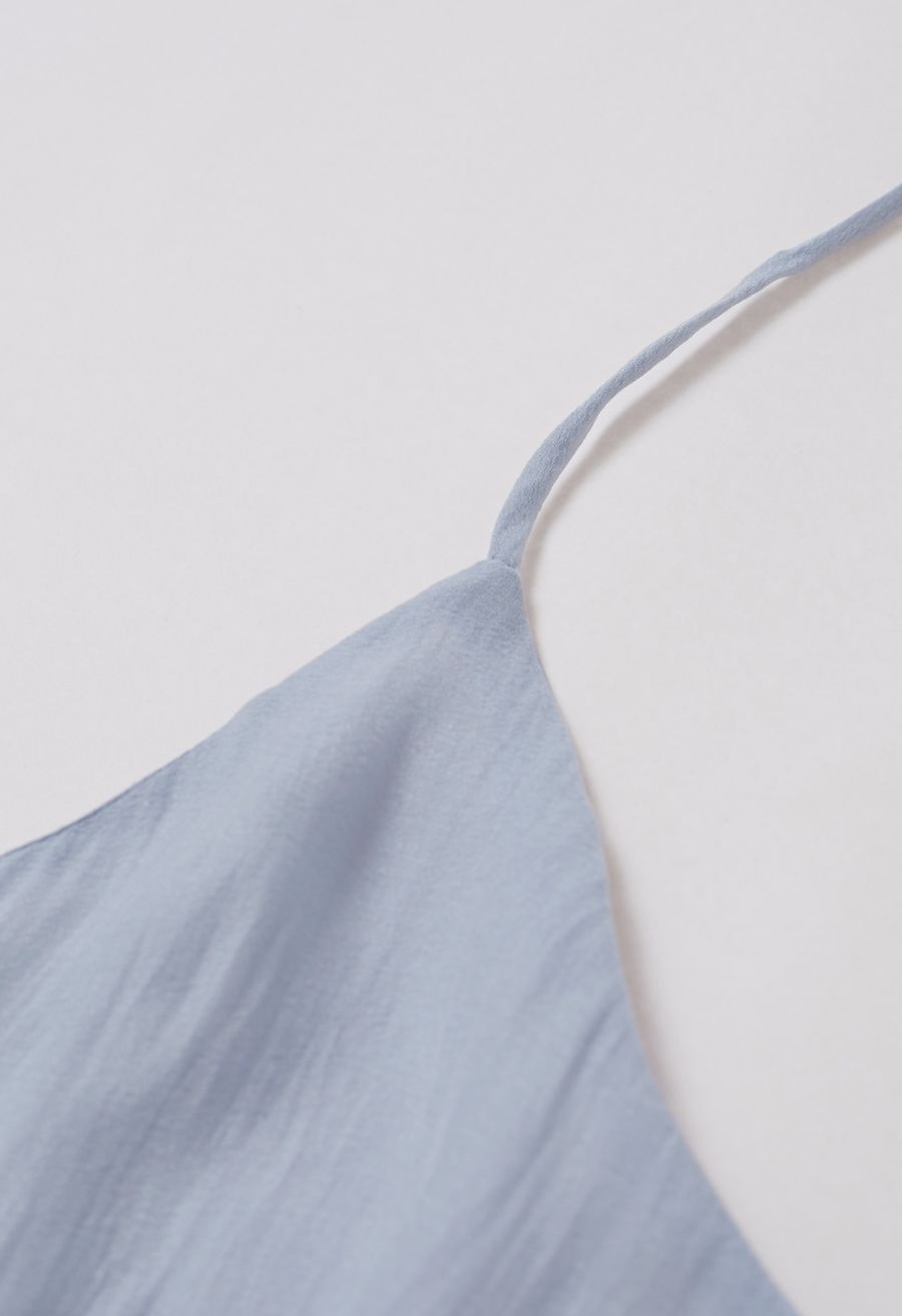 Open Back Ruffle Halter Neck Maxi Dress in Dusty Blue
