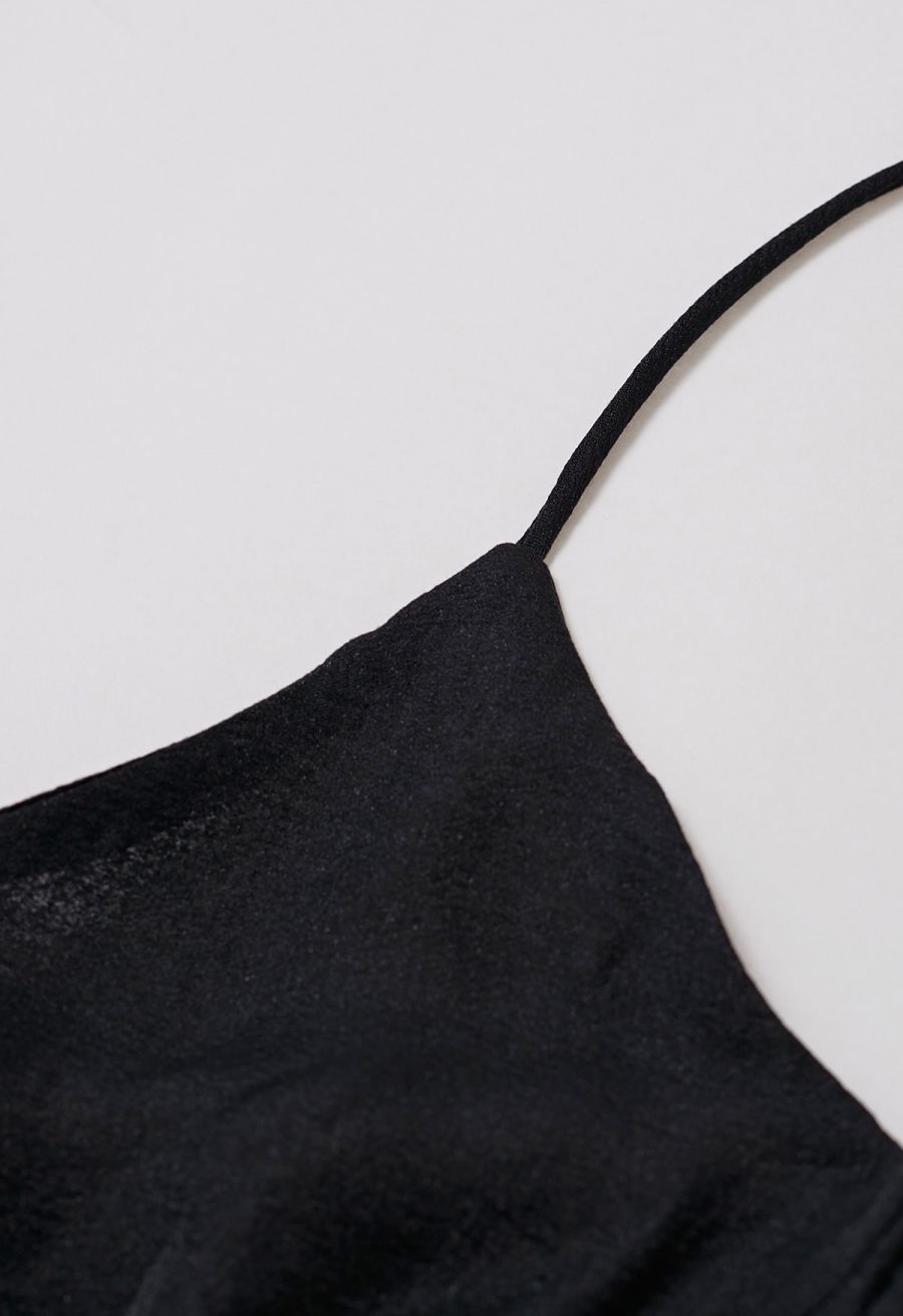 Open Back Ruffle Halter Neck Maxi Dress in Black