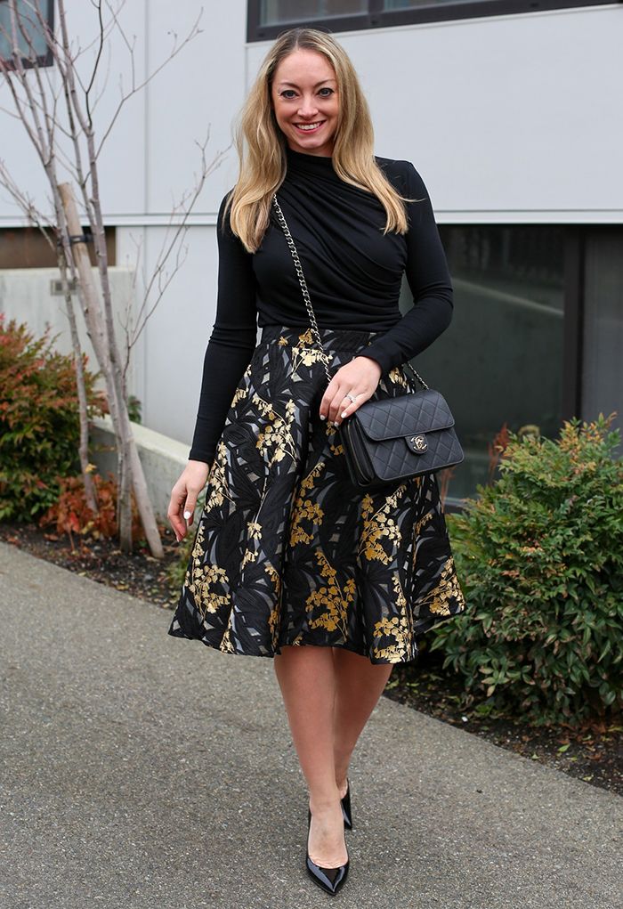 Harebell Embroidered Jacquard A-Line Midi Skirt in Black