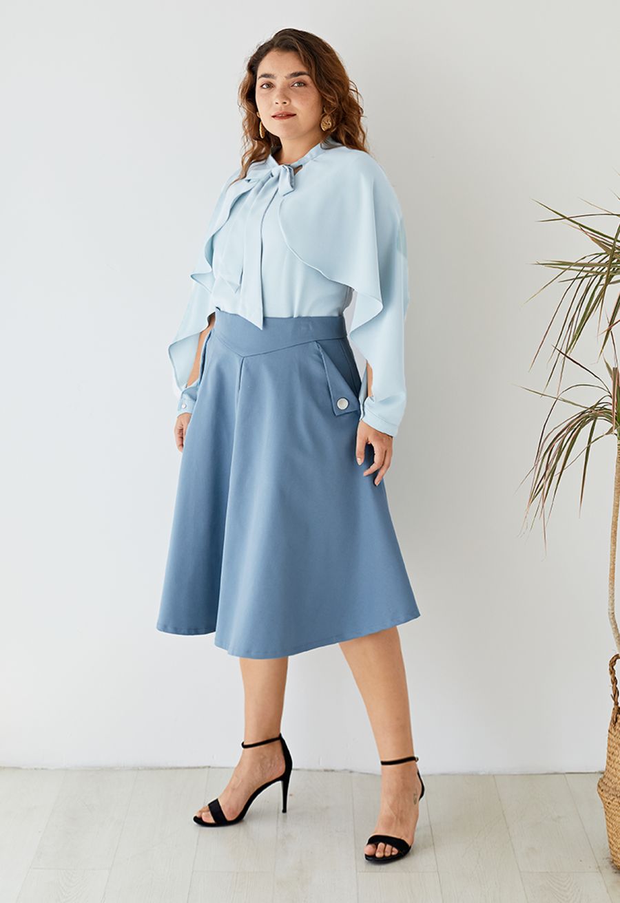 Crush on Casual Bowknot Cape Sleeves Top in Blue Halloween Costumes