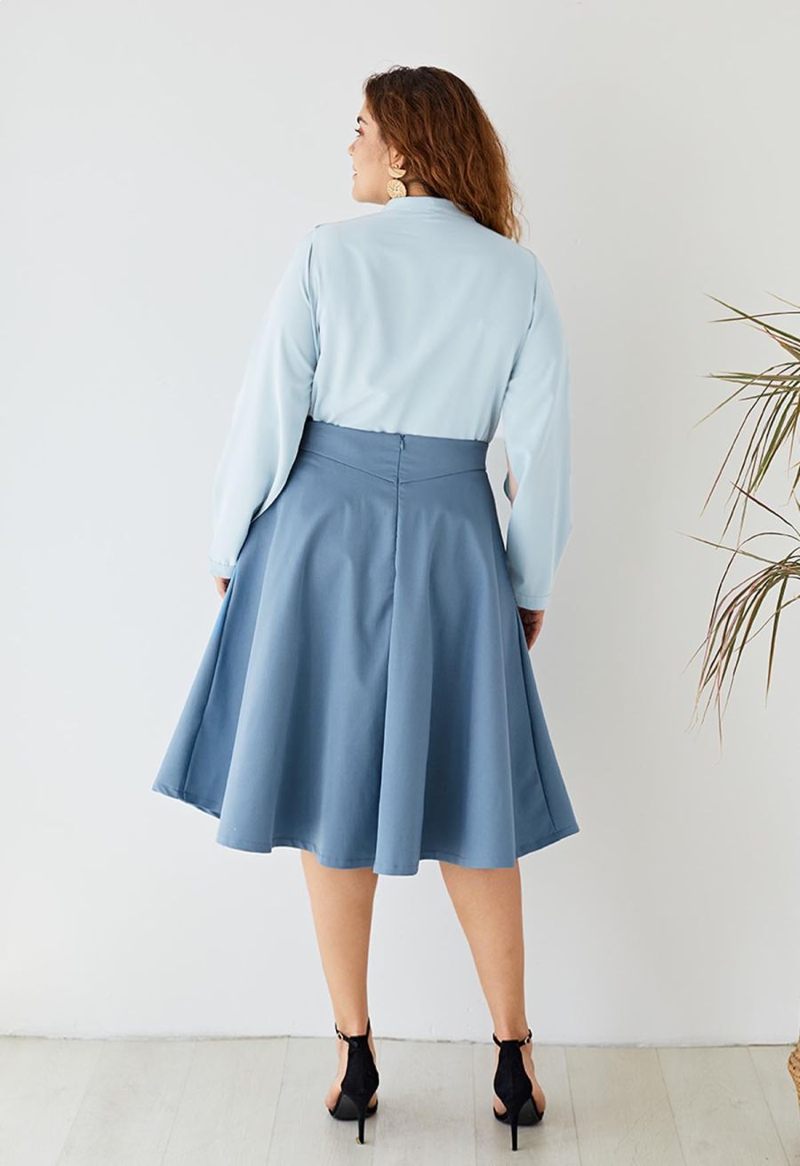 Crush on Casual Bowknot Cape Sleeves Top in Blue Halloween Costumes