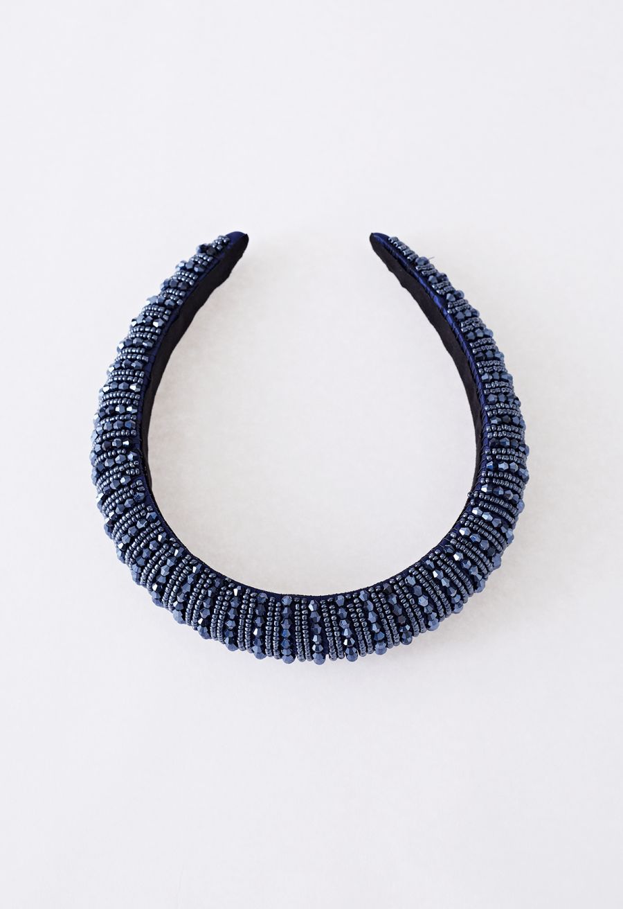 Full Rhinestone Crystal Headband in Navy
