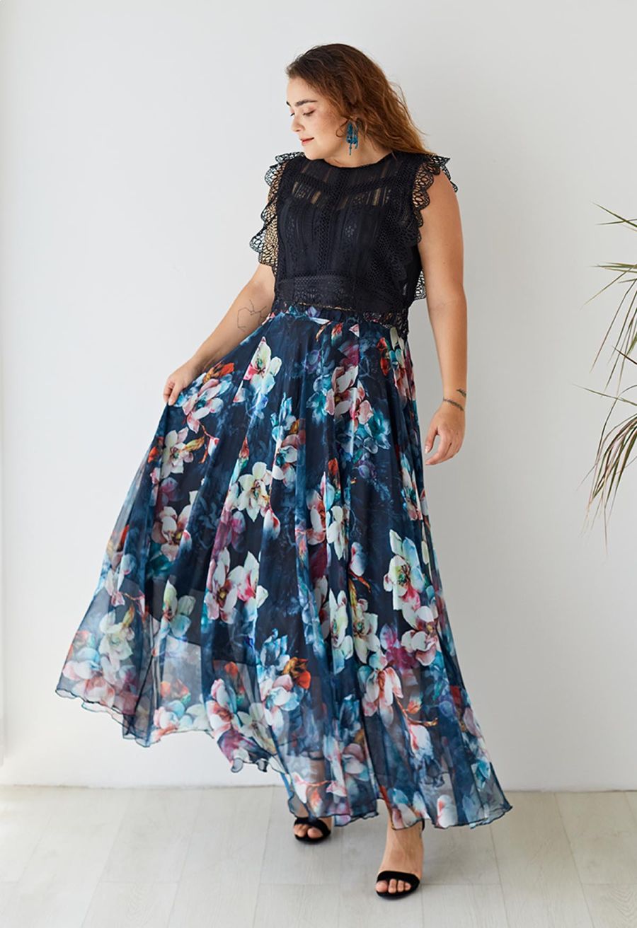 Flowy Floral Chiffon Maxi Skirt