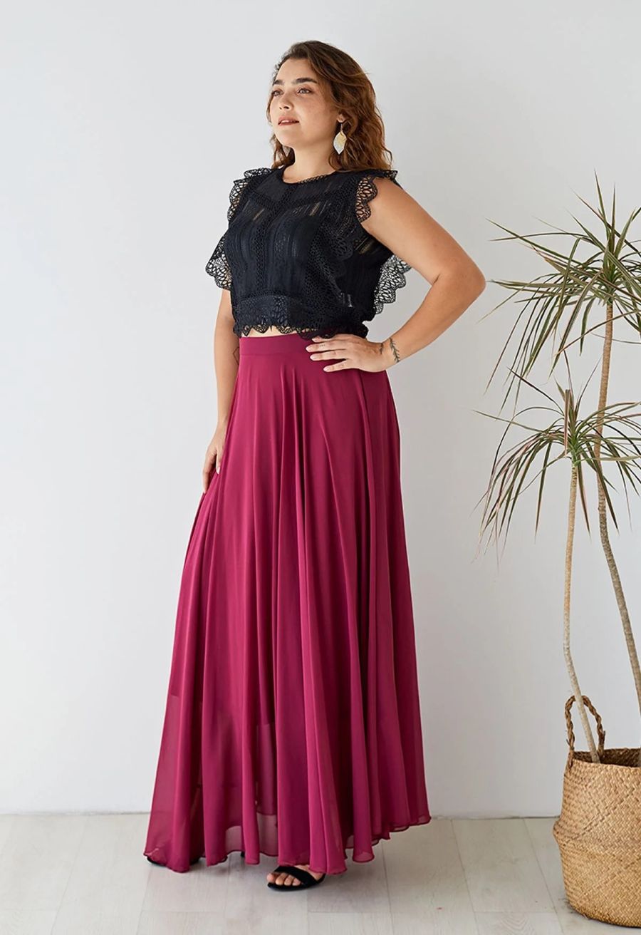 Timeless Favorite Chiffon Maxi Skirt in Wine