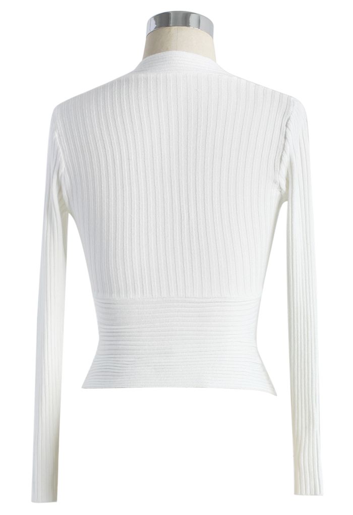 Glam V-neck Ribbed Top in White