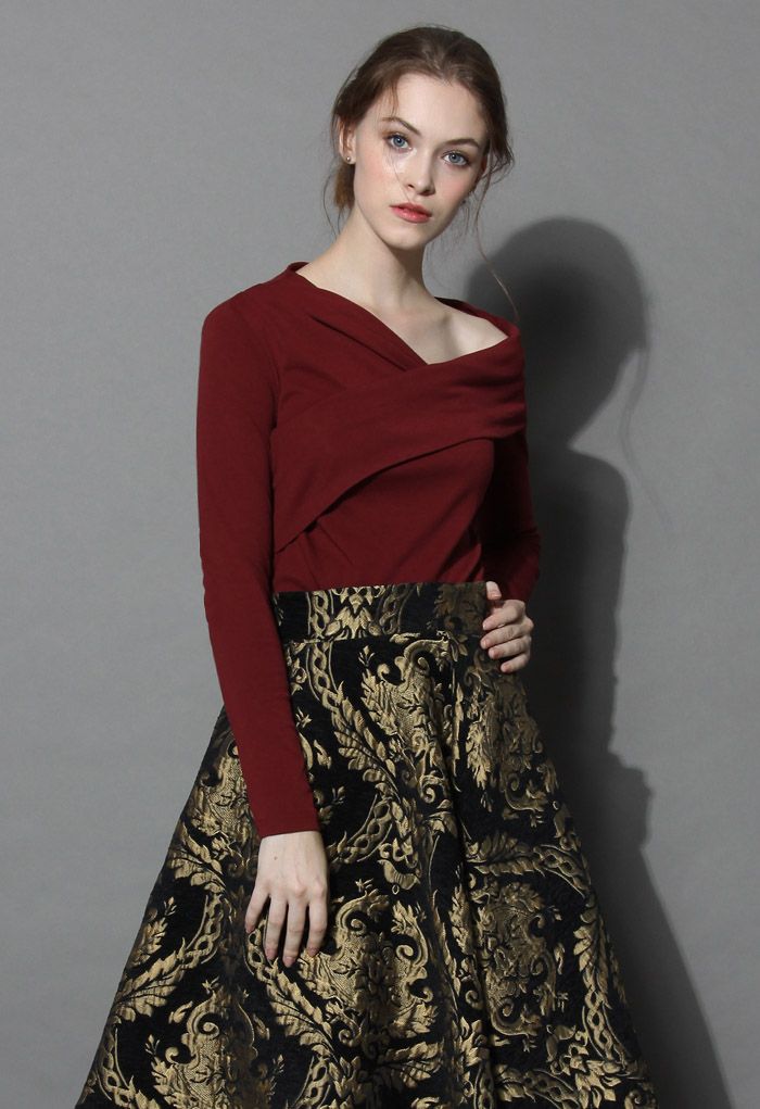 Golden Bouquet Jacquard Midi Skirt