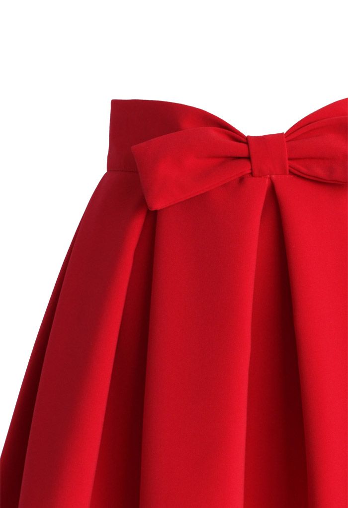 Sweet Your Heart Bowknot Pleated Skirt in Ruby