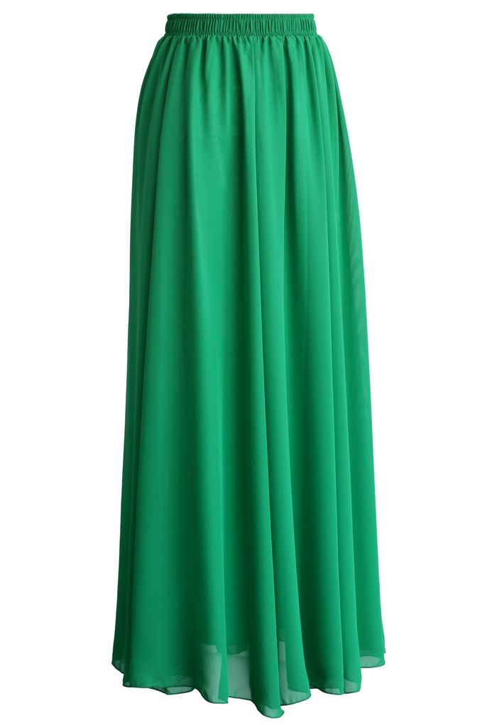 Emerald Green Chiffon Maxi Skirt