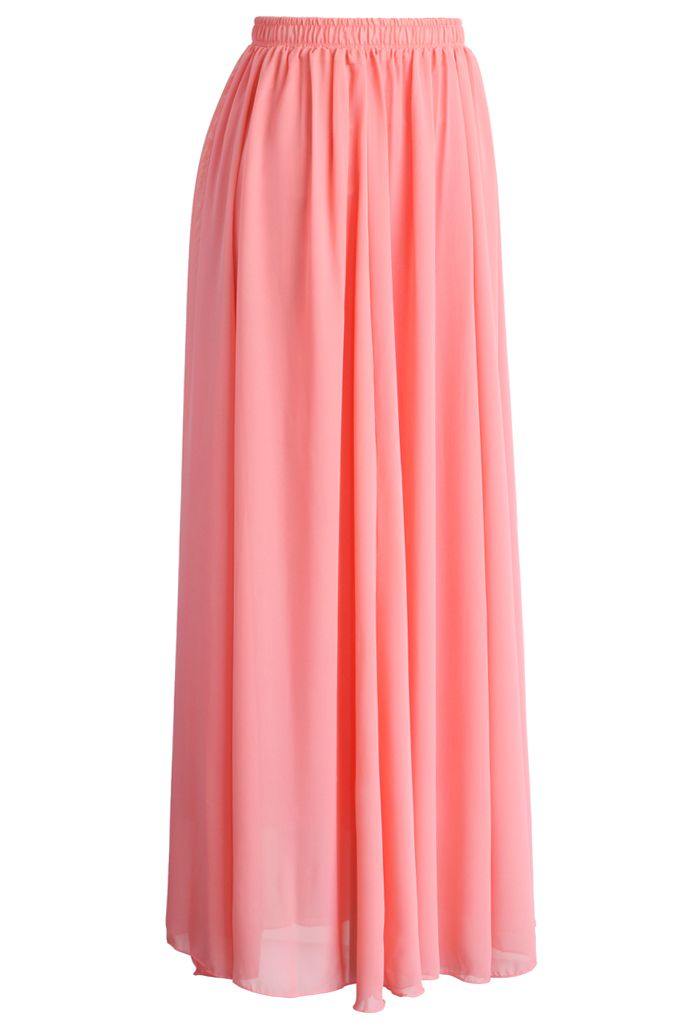 Candy Pink Chiffon Maxi Skirt