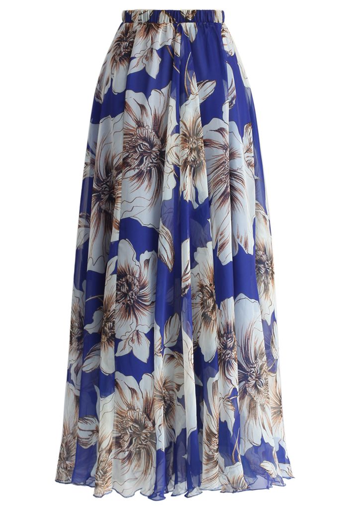 Marvelous Floral Maxi Skirt in Blue