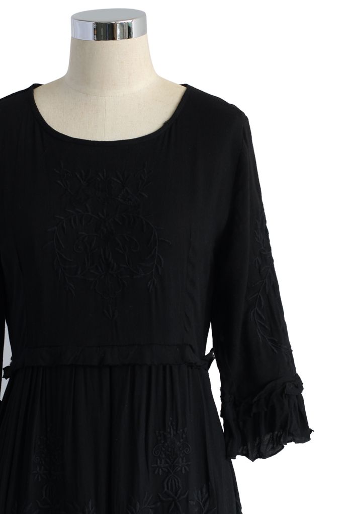 Grace Vines Embroidered Maxi Dress in Black