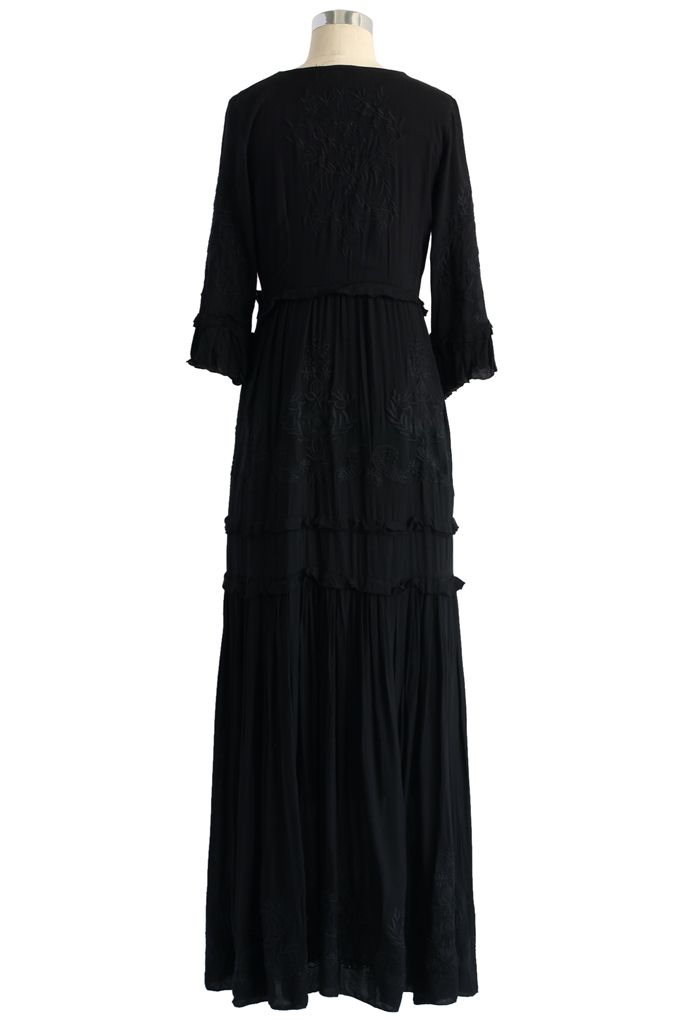 Grace Vines Embroidered Maxi Dress in Black