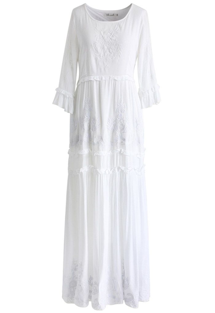 Grace Vines Embroidered Maxi Dress in White