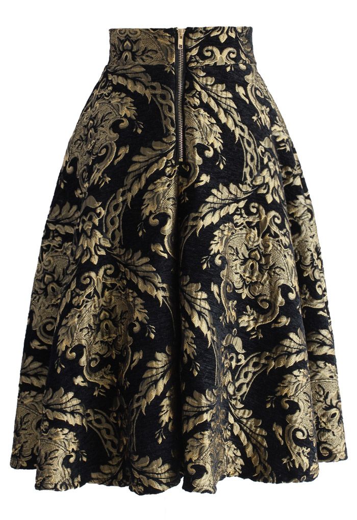 Golden Bouquet Jacquard Midi Skirt