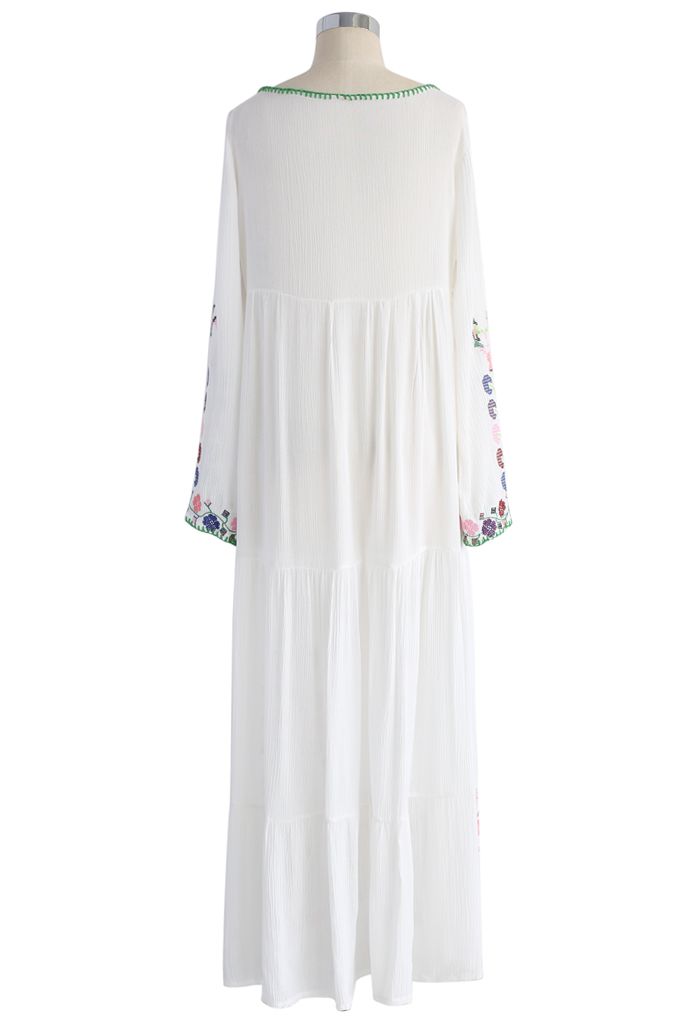 White Flowerland Embroidered Maxi Dress