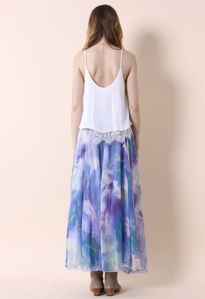 Dancing Watercolor Floral Maxi Skirt in Violet
