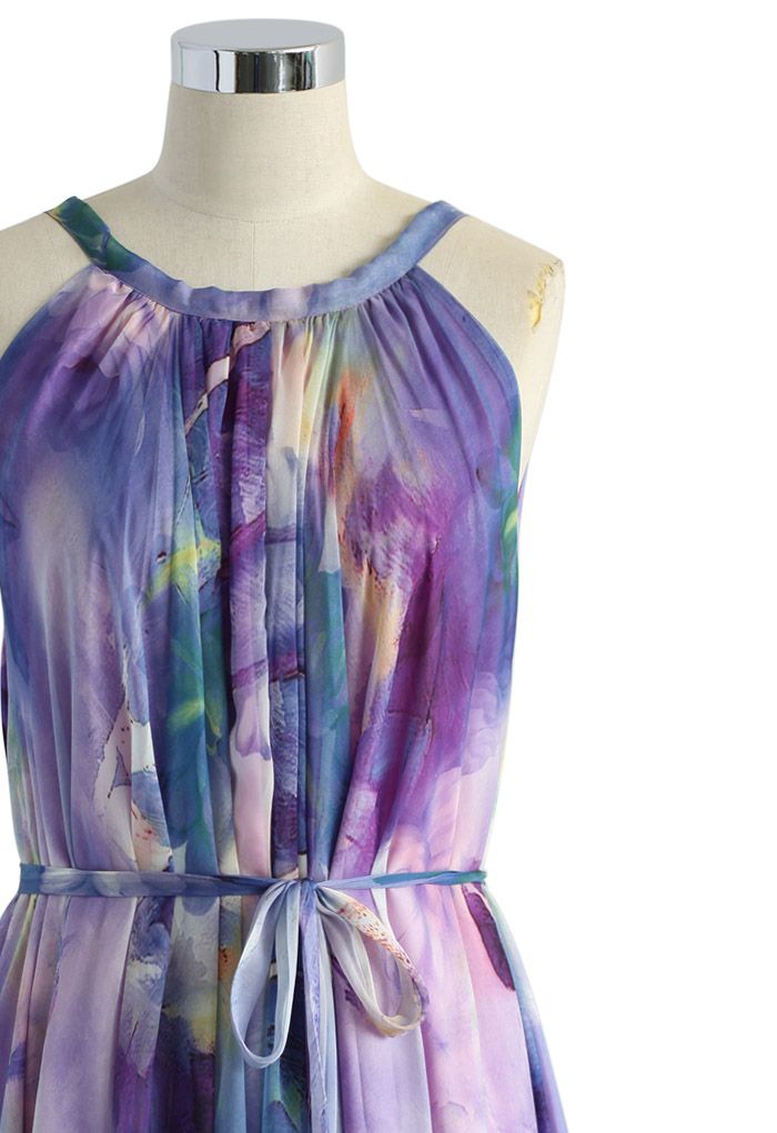 Floral Watercolor Maxi Slip Dress in Violet