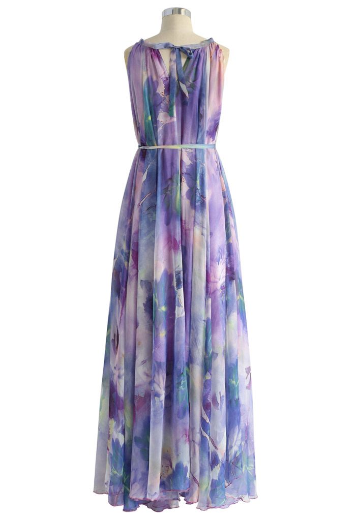 Floral Watercolor Maxi Slip Dress in Violet