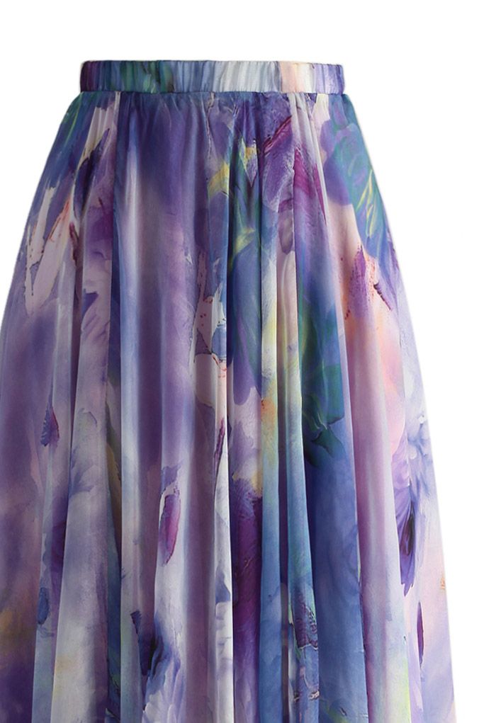 Dancing Watercolor Floral Maxi Skirt in Violet