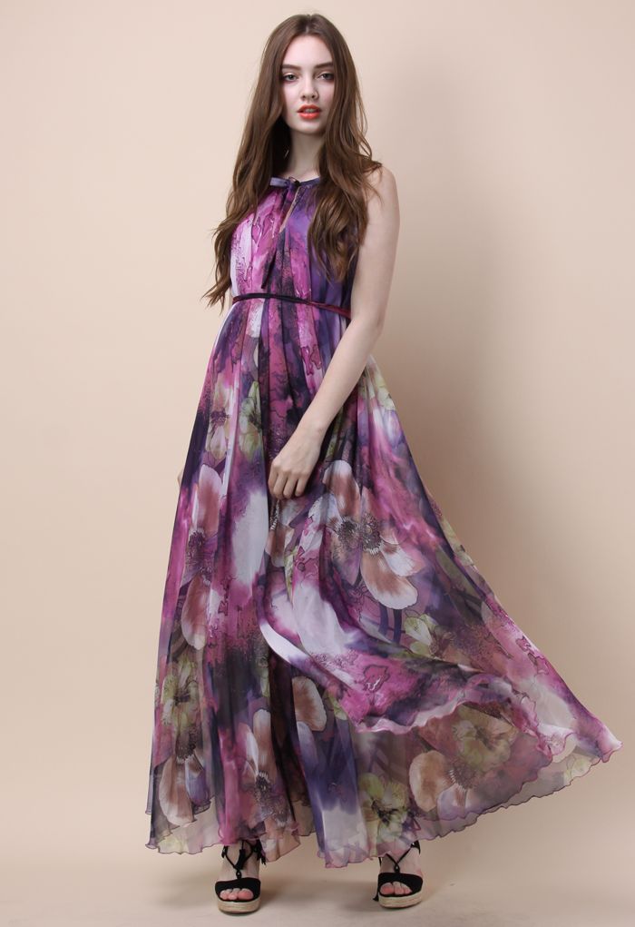Mysterious Purple Floral Maxi Slip Dress 