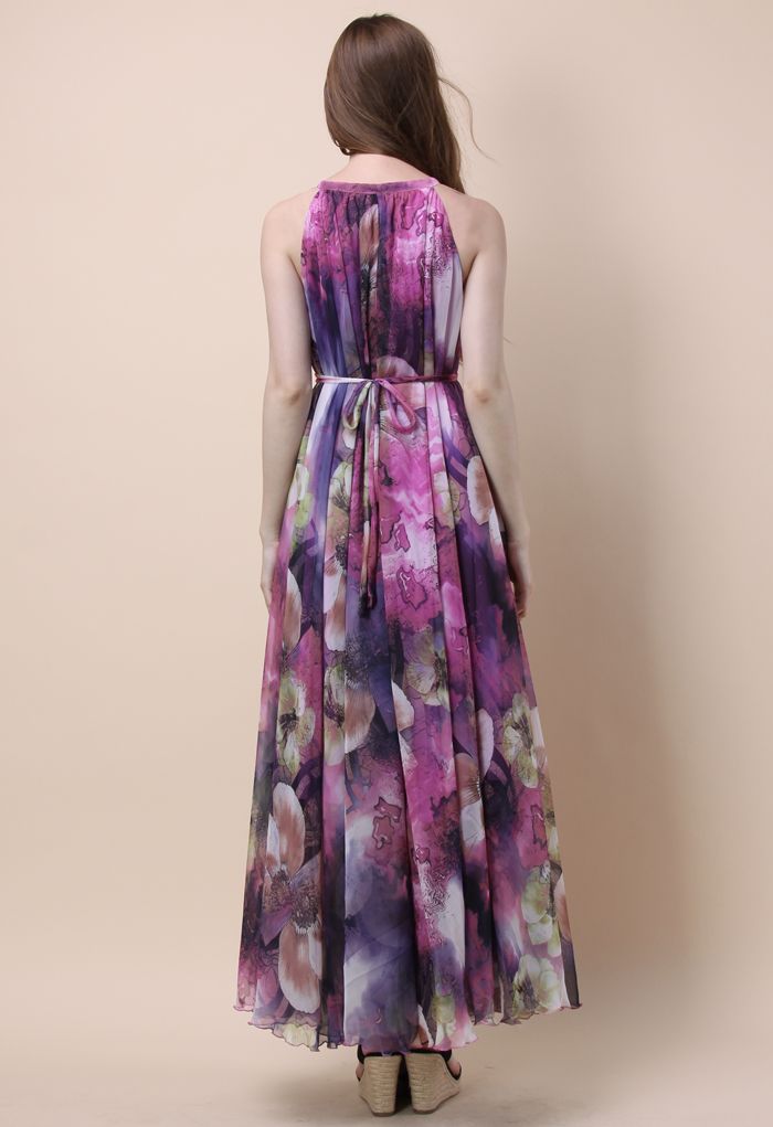 Mysterious Purple Floral Maxi Slip Dress 