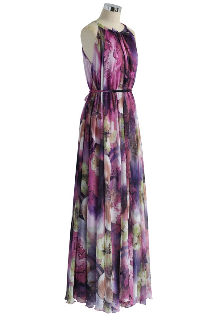 Mysterious Purple Floral Maxi Slip Dress 