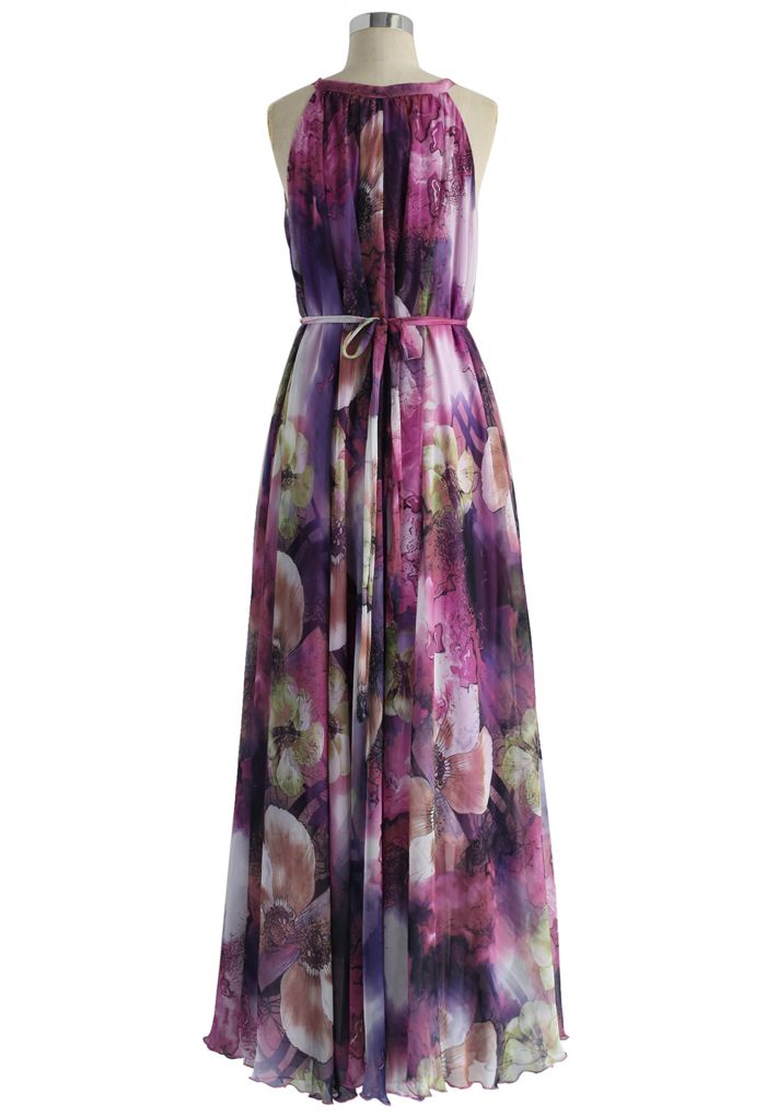 Mysterious Purple Floral Maxi Slip Dress 